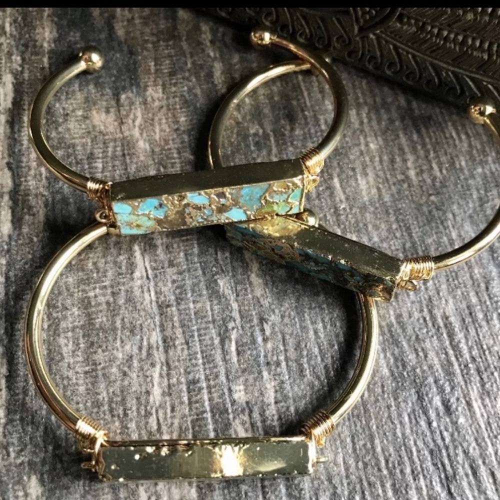 Raw Turquoise Stone Cuff Bracelet - Picture 5 of 6